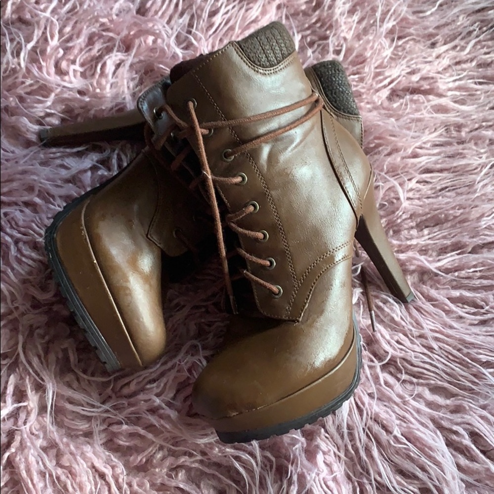 Brown high heels boots
